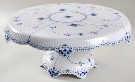 Blue Fluted Half Lace Border (No Trim) 12" Diameter Pedestal Cake Stand