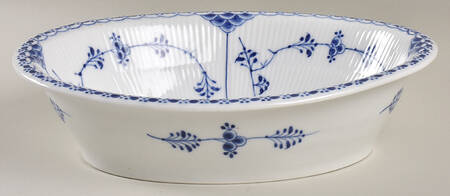 Blue Fluted Half Lace Border (No Trim) 9" Oval Vegetable Bowl