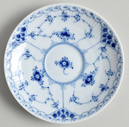 Blue Fluted Half Lace Border (No Trim) Saucer for Flat Cup