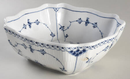 Blue Fluted Half Lace Border (No Trim) 9" Square Salad Serving Bowl