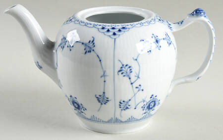 Blue Fluted Half Lace Border (No Trim) Small Teapot No Lid