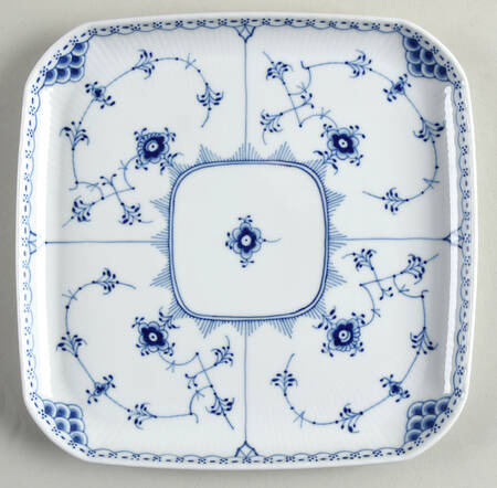 Blue Fluted Half Lace Border (No Trim) Square Salad Plate