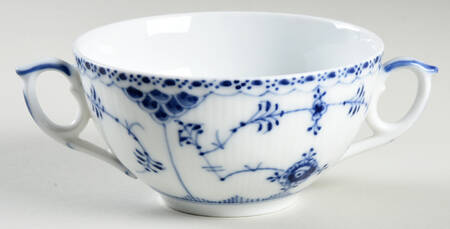Blue Fluted Half Lace Border (No Trim) Flat Cream Soup Bowl