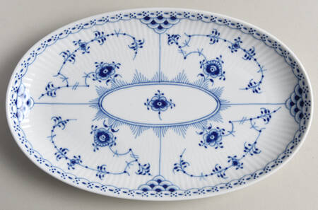 Blue Fluted Half Lace Border (No Trim) 9" Oval Serving Platter