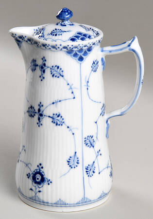Blue Fluted Half Lace Border (No Trim) Individual Coffee Pot & Lid