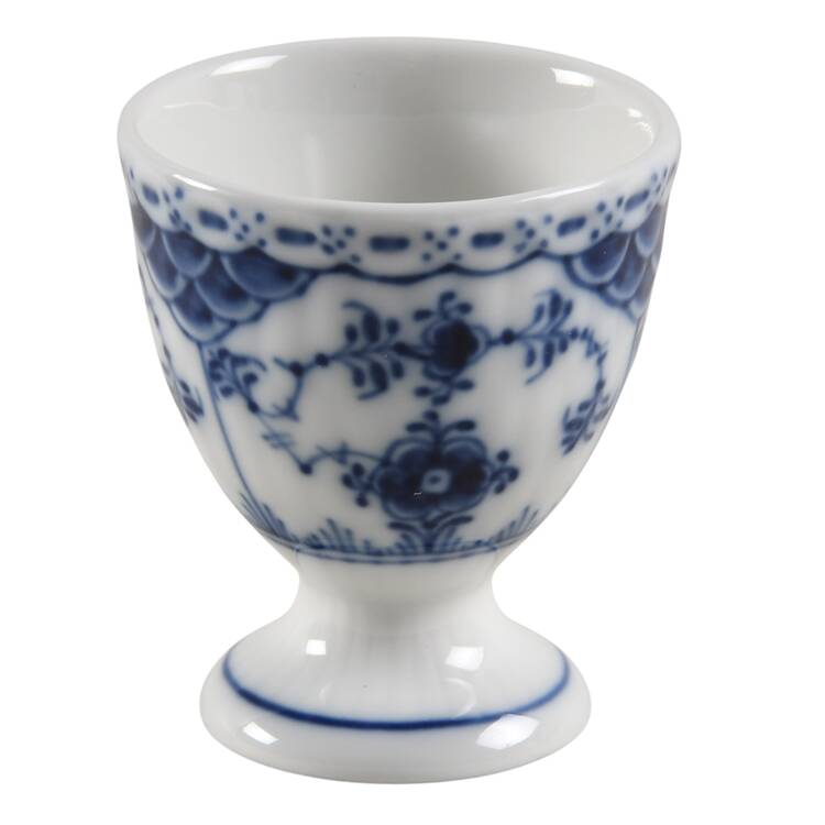 Blue Fluted Half Lace Border (No Trim) Single Egg Cup