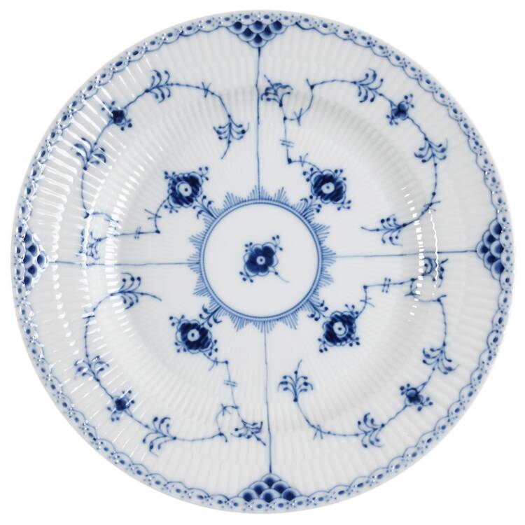 Blue Fluted Half Lace Border (No Trim) Dinner Plate