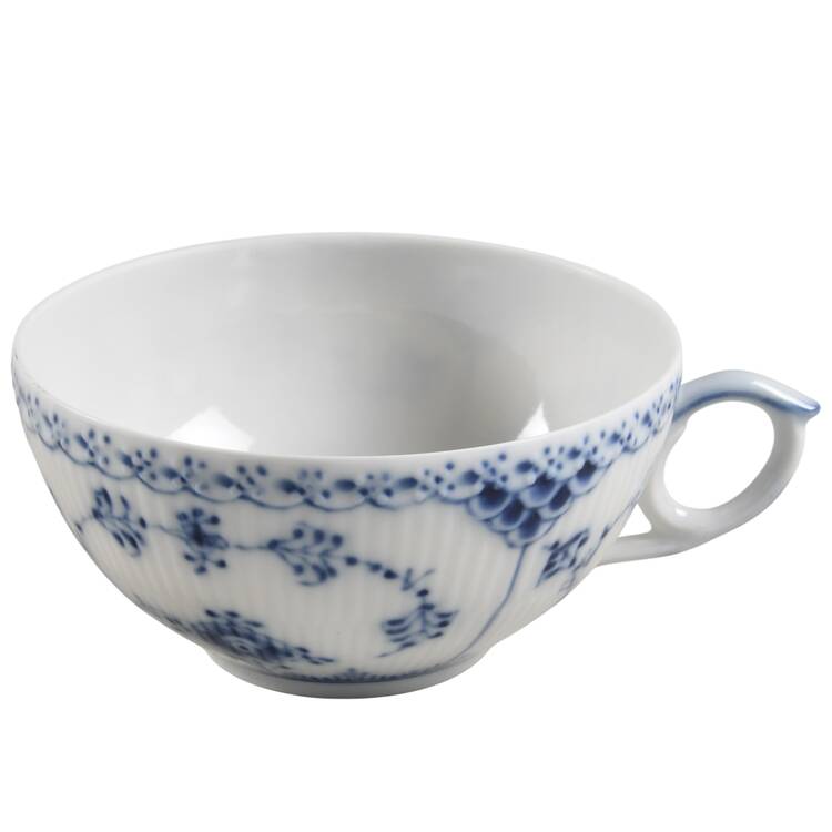Blue Fluted Half Lace Border (No Trim) Flat Cup