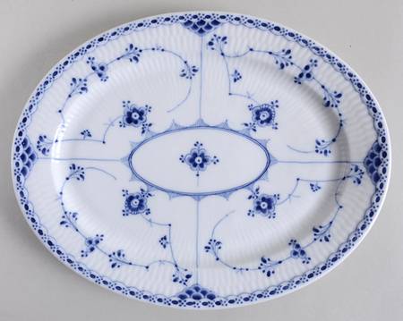 Blue Fluted Half Lace Border (No Trim) 12" Oval Serving Platter