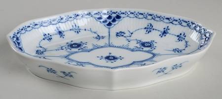 Blue Fluted Half Lace Border (No Trim) Pickle Dish