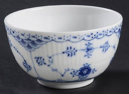 Blue Fluted Half Lace Border (No Trim) Mini Open Sugar Bowl