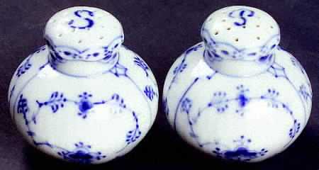 Blue Fluted Half Lace Border (No Trim) Salt & Pepper Set