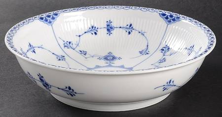 Blue Fluted Half Lace Border (No Trim) 8" Round Vegetable Bowl