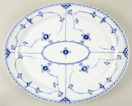 Blue Fluted Half Lace Border (No Trim) 16" Oval Serving Platter