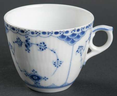 Blue Fluted Half Lace Border (No Trim) Flat Cup