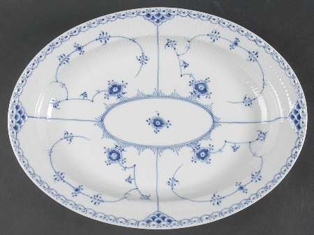 Blue Fluted Half Lace Border (No Trim) 13" Oval Serving Platter