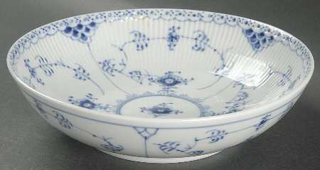 Blue Fluted Half Lace Border (No Trim) 8" Round Vegetable Bowl