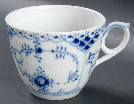 Blue Fluted Half Lace Border (No Trim) Flat Cup