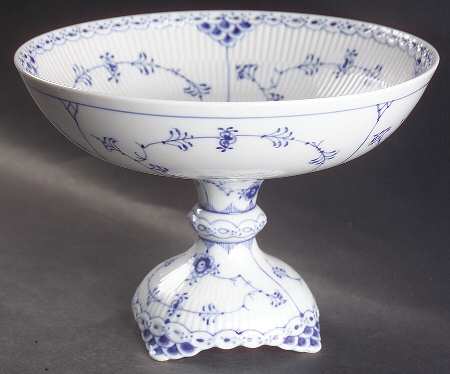 Blue Fluted Half Lace Border (No Trim) 8" Diameter Pedestal Cake Stand