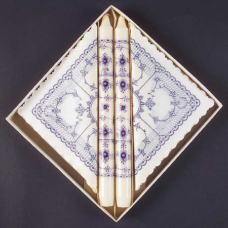 Blue Fluted Half Lace Border (No Trim) Candles & Paper Napkin Set