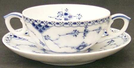 Blue Fluted Half Lace Border (No Trim) Flat Bouillon Cup & Saucer