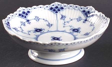 Blue Fluted Half Lace Border (No Trim) Low Footed Cake Plate