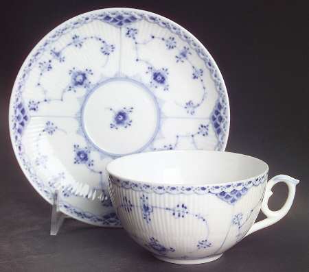 Blue Fluted Half Lace Border (No Trim) Breakfast Cup & Saucer Set