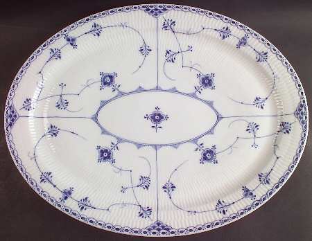 Blue Fluted Half Lace Border (No Trim) 18" Oval Serving Platter
