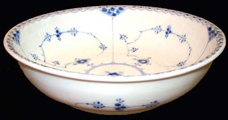 Blue Fluted Half Lace Border (No Trim) 8" Round Vegetable Bowl