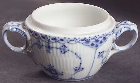 Blue Fluted Half Lace Border (No Trim) Sugar Bowl No Lid