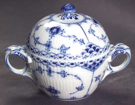 Blue Fluted Half Lace Border (No Trim) Sugar Bowl & Lid by Royal Copenhagen