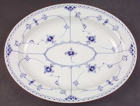 Blue Fluted Half Lace Border (No Trim) 14" Oval Serving Platter