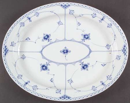 Blue Fluted Half Lace Border (No Trim) 16" Oval Serving Platter