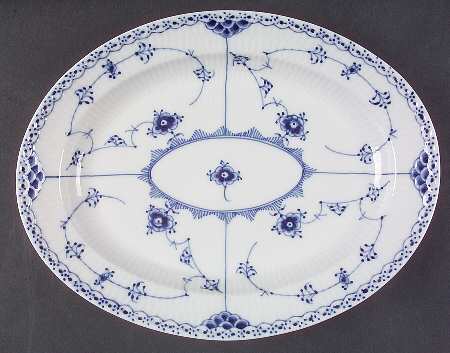 Blue Fluted Half Lace Border (No Trim) 11" Oval Serving Platter