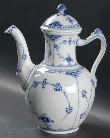 Blue Fluted Half Lace Border (No Trim) Coffee Pot & Lid