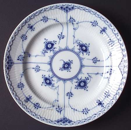 Blue Fluted Half Lace Border (No Trim) Luncheon Plate