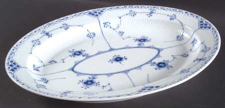Blue Fluted Half Lace Border (No Trim) 13" Oval Serving Platter