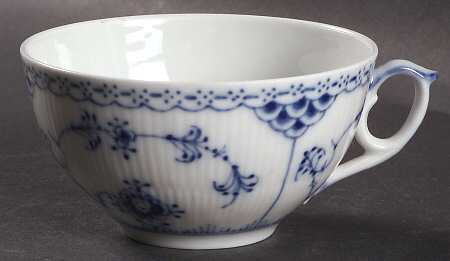 Blue Fluted Half Lace Border (No Trim) Flat Cup