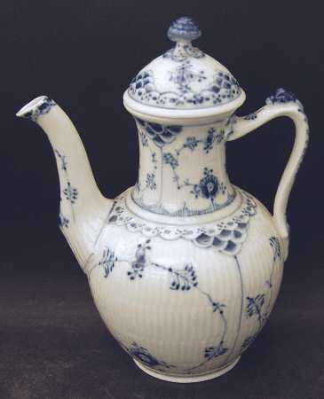 Blue Fluted Half Lace Border (No Trim) Small Coffee Pot & Lid