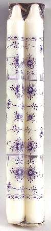 Blue Fluted Half Lace Border (No Trim) 10" Candle Taper - Set of 2 by Royal Copenhagen