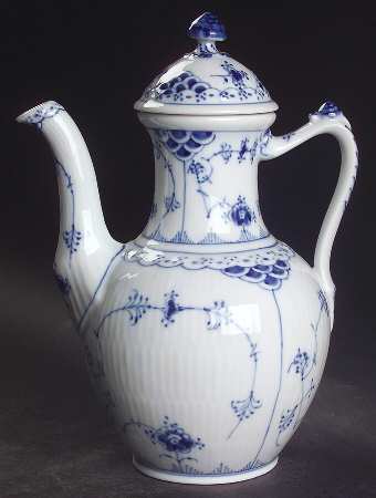 Blue Fluted Half Lace Border (No Trim) Small Coffee Pot & Lid
