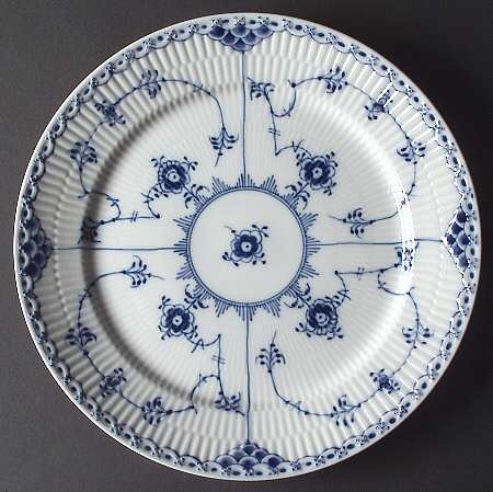 Blue Fluted Half Lace Border (No Trim) Dinner Plate