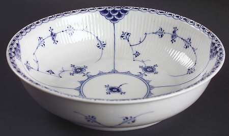 Blue Fluted Half Lace Border (No Trim) 9" Round Vegetable Bowl