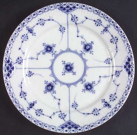Blue Fluted Half Lace Border (No Trim) Salad Plate