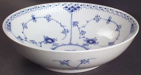 Blue Fluted Half Lace Border (No Trim) 8" Salad Serving Bowl