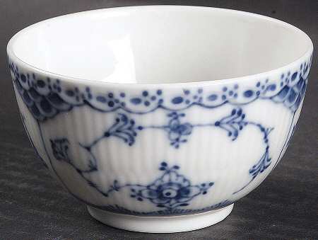 Blue Fluted Half Lace Border (No Trim) Mini Open Sugar Bowl