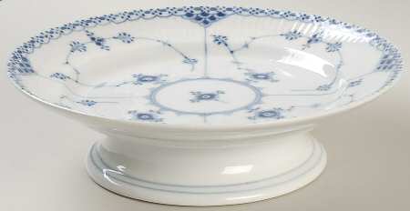 Blue Fluted Half Lace Border (No Trim) 8" Diameter Pedestal Cake Stand