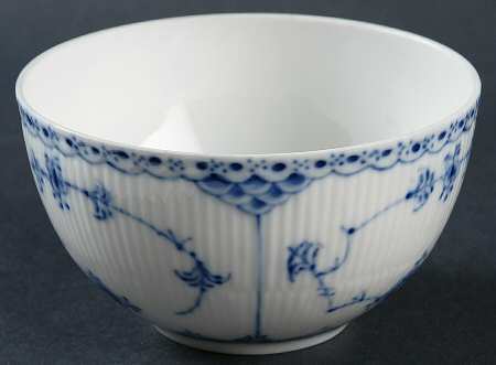 Blue Fluted Half Lace Border (No Trim) Open Sugar Bowl