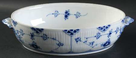 Blue Fluted Half Lace Border (No Trim) Oval Vegetable No Lid