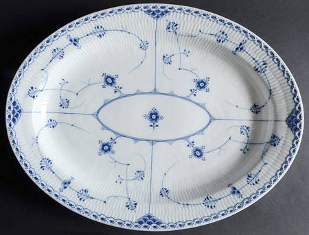 Blue Fluted Half Lace Border (No Trim) 17" Oval Serving Platter